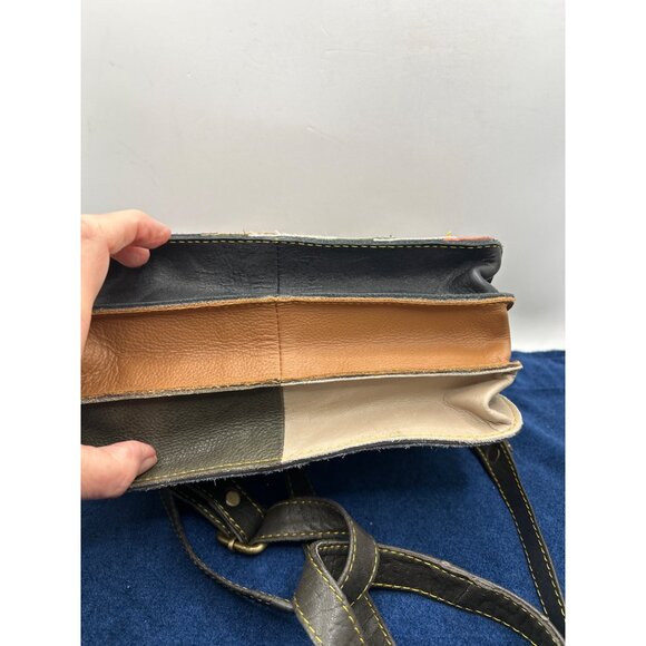 Patchwork Leather Crossbody Bag - Multicolor Stripes Adjustable Strap Animal Pri - Picture 7 of 16